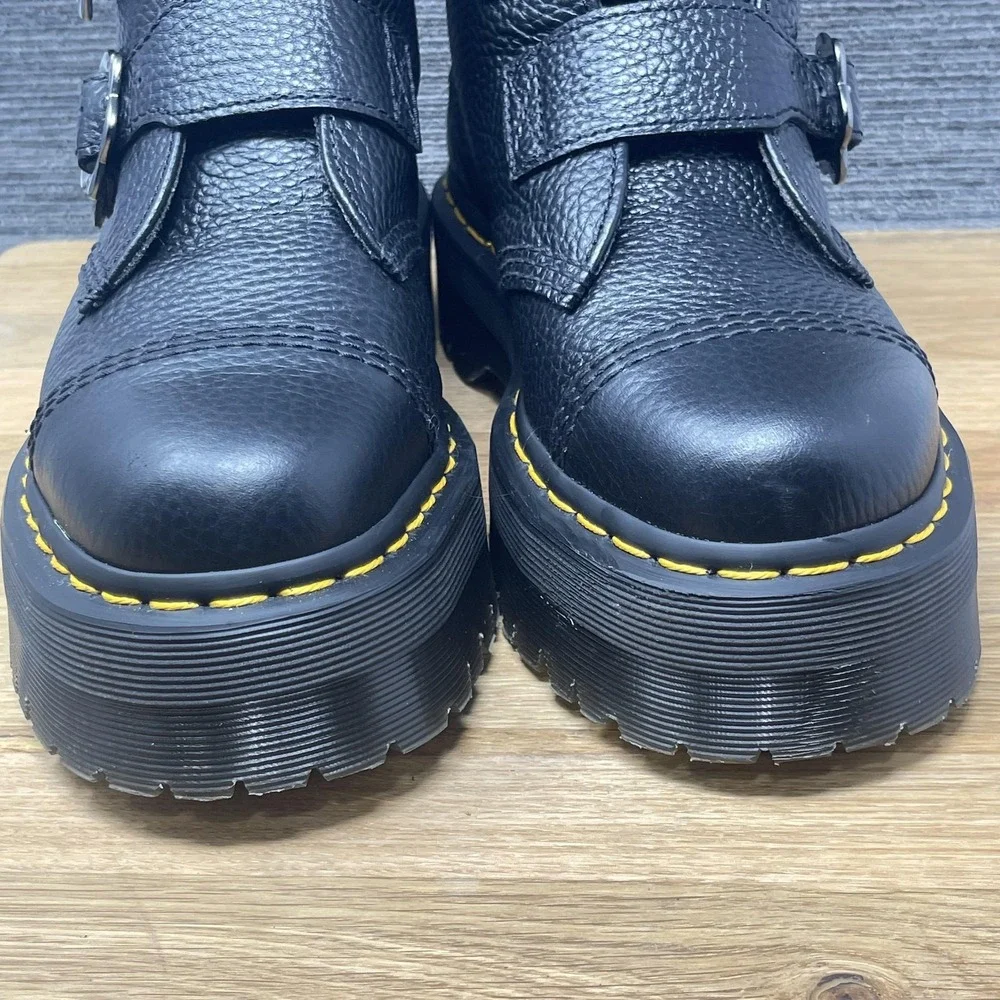 Dr. Martens Devon FLWR‎ Shoes Women 8 Black Leather Platform Buckle Flower NEW